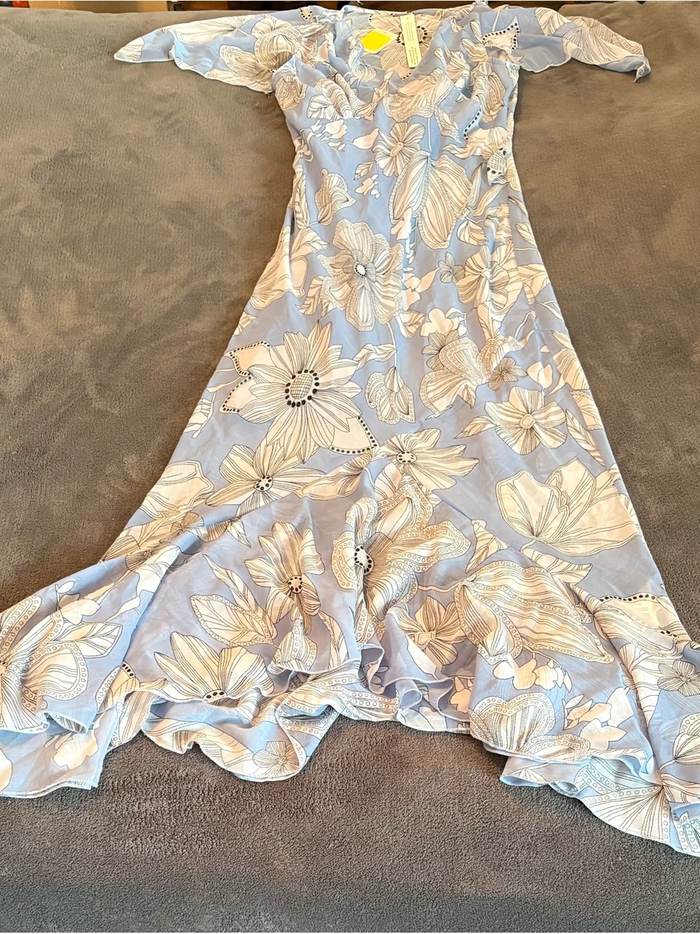Anthropologie Pale Blue Floral Ruffle Maxi Dress